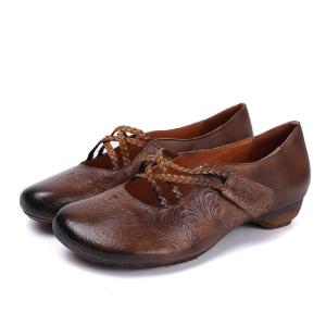 China S502 Retro Ethnic Style Handmade Leather Women'S Shoes Fashion New Simple Velcro Shoes Manufacturers factory