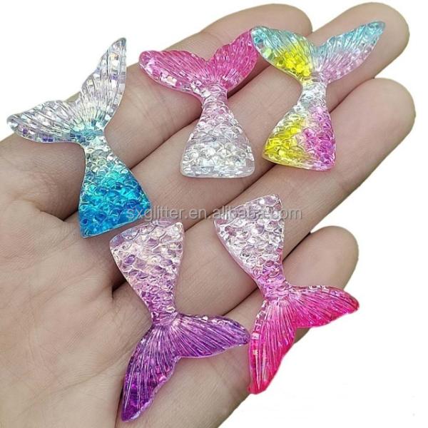ployester Resin Glitter Mermaid Sea Shall and Glitter Sequin Mermaid Tail Resin Flat Back DIY Clip Thin Resin Crafts