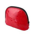 Girl PU Red Leather Makeup Bag Zip Around With Separate Compartments
