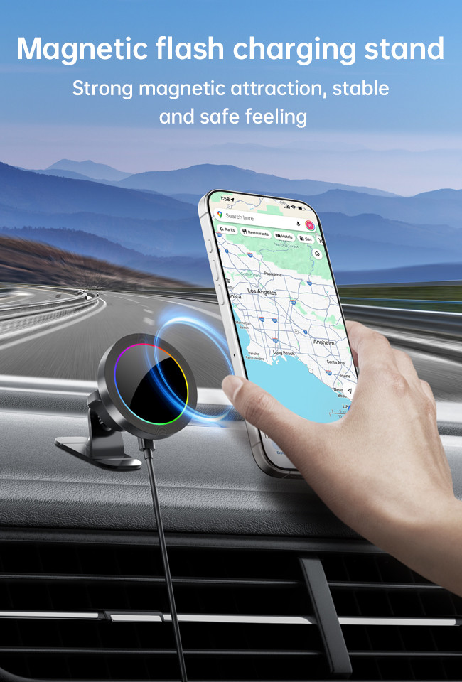 Ultra Small Diameter Magnetic Wireless Car Charger With Aluminium Alloy Texture And One Hand Operation For Automotive