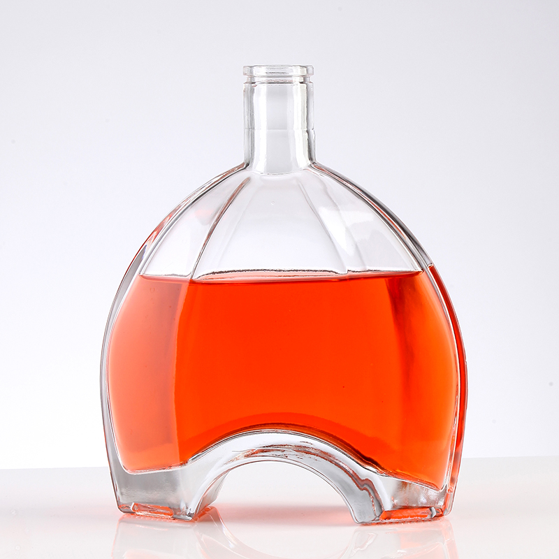 Eco-friendly Glass Body Brandy Bottle Flat Transparent Glass Bottle for XO Brandy