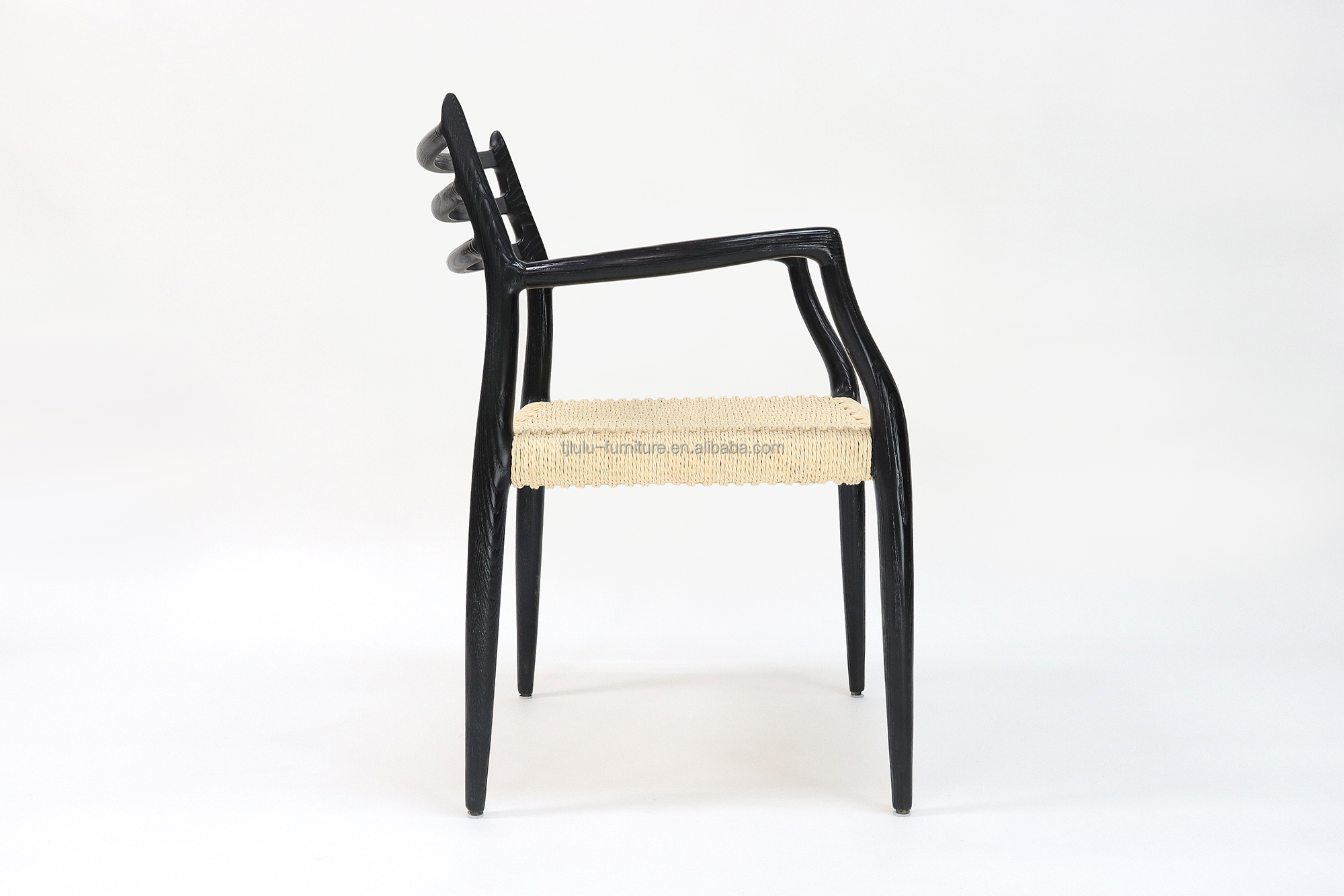 Japanese Style Wood Arm Chair Woven Paper Cord Dining Chair in Nordic Japanese Industrial Style for Home Furniture
