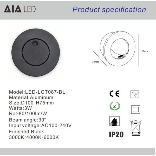 Modern Simple Design Circular Led Wall Light 3W COB Aluminum Recess Mounted Wall Lamp For Home Villa Hotel Sconces Light