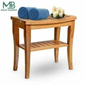 Bamboo Shower Bench Chair with Storage Shelf
