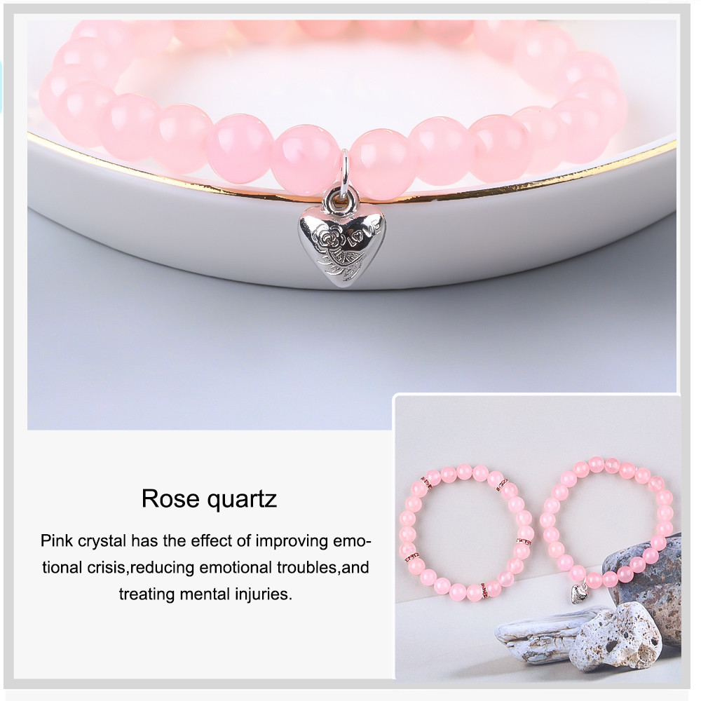 8mm Rose Quartz Gemstone Bead Bracelet Healing Energy Charm Jewelry