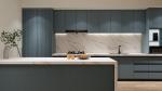 Sleek Cohesive Modern Kitchen Cabinet With Blue Grey Grill Panel Design