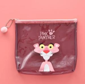 China Logo Printing Pink PVC Transparent Bag , Cute Plastic Travel Makeup Zip Bag factory
