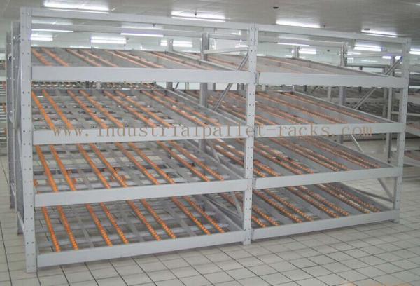 Rolling Section Carton Flow Rack 4 Beam Level Light Duty Movable Storage