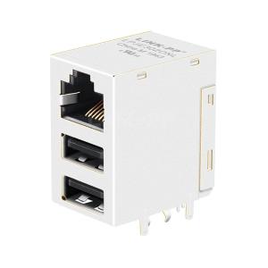 China LPJE302DNL Tab Up Dual USB RJ45 Connector Without LED Without Integrated Magnetics factory