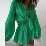 Solid Color Summer Casual Suit Fashion Flounces Shorts Shirt Suit