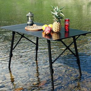 China Black Small Foldable Camping Table With Adjustable Legs Lightweight Portable Aluminum Picnic Table factory