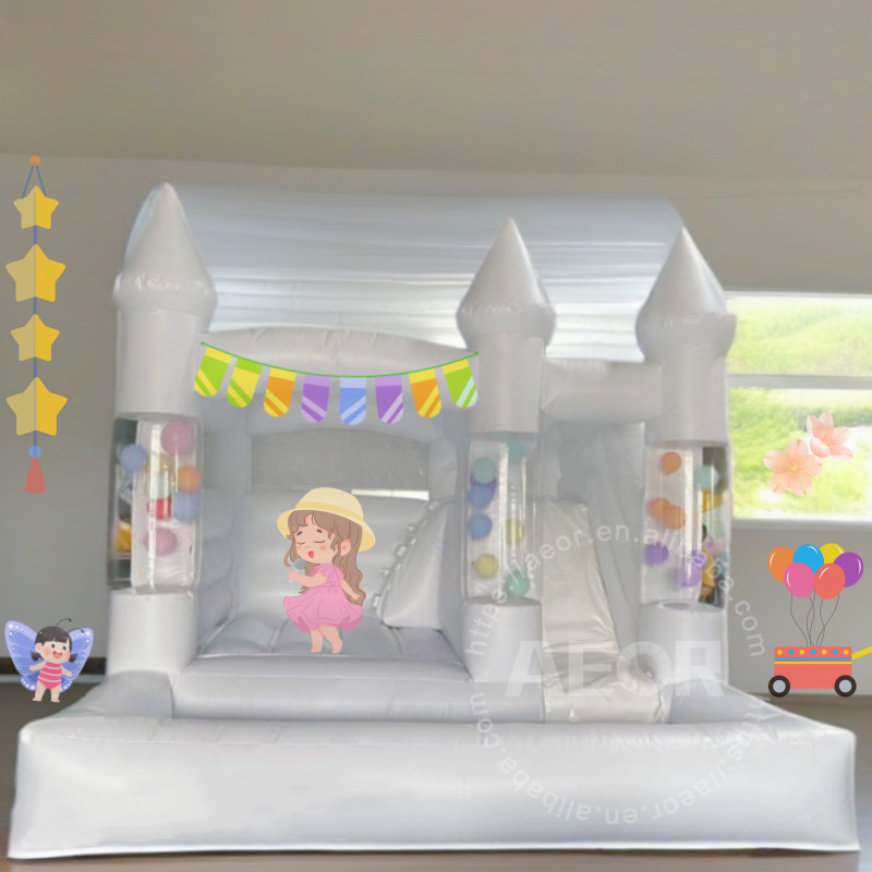 Wedding White Bounce House Commercial Pvc Inflatable bouncy castle With Slide
