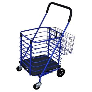 China Portable Steel Blue Shopping Cart Wagon Shopping Basket with Accessory Basket factory