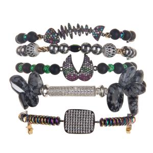 China Handmade Black Gallstone Beads Bracelets Set With Gold Plated Zircon Pendant factory
