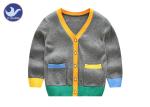 Contrast Color Edges Boys Cardigan Sweater Pockets Long Sleeves Knitwear V Neck