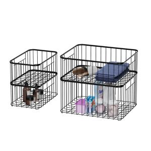 China Household Storage Baskets Organizer Containers For Home Cabinet Pantry Closet Kitchen Fridge Fruit Makeup Metal Wire Basket factory