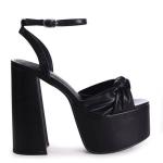 Crinkle Metallic Pleated Bow Platform Heel Shoes Sandals For Ladies With Heels