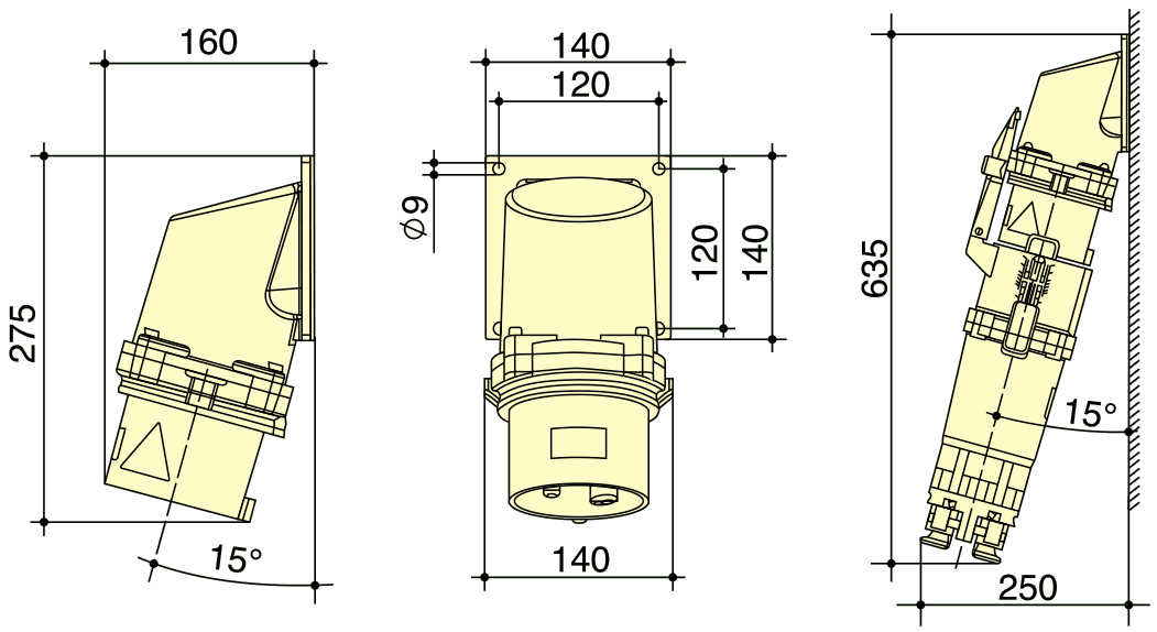 PowerSyntax 5P 200A IP67 400V Heavy Duty High Current Wall Mounting Angled Industrial Plug Big AMP Part No. 75316