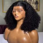 Natural Black Short Cut Bob Kinky Curly 13X4 Deep Lace Front Wig Preplucked