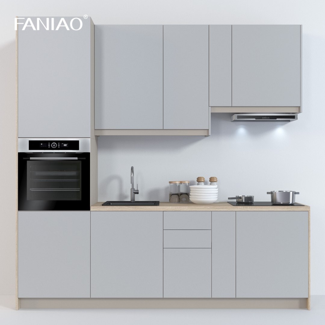 Modern Melamine Kitchen Cabinets Golden Supplier Handleless Small Kitchen Cabinet For Apartment