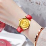 Custom Luxury Genuine Leather Golden Stainless Steel Quartz Watch For Ladies