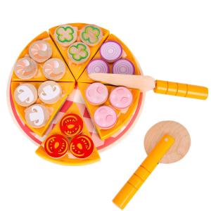 China Food Cooking Simulation Wooden Pizza Toy Fruit Vegetable With Tableware factory