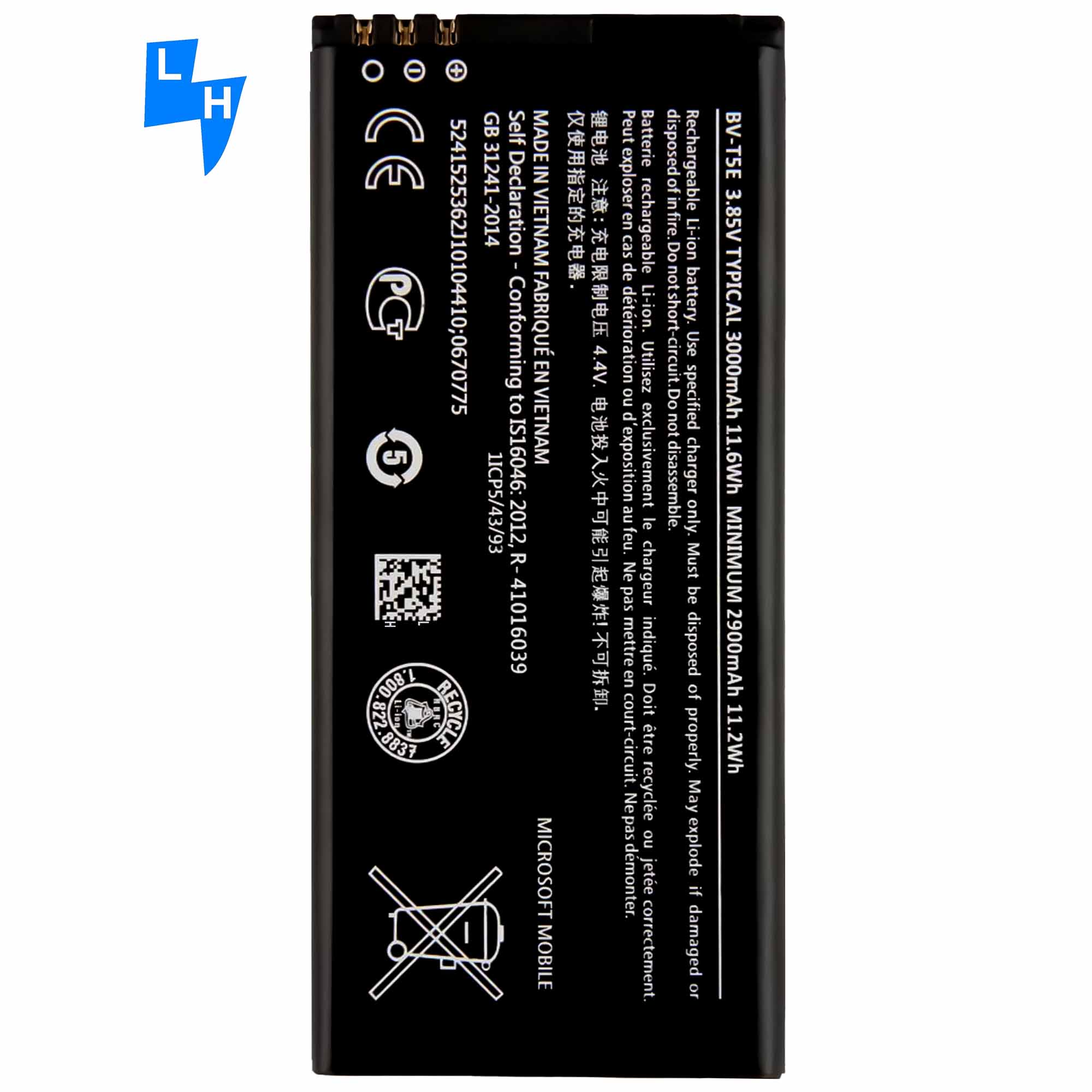 500PCS MOQ BV-T5E 4.4V 3000mAh Rechargeable Battery for Nok Lumia 950 RM-1106 RM-1104 RM-110