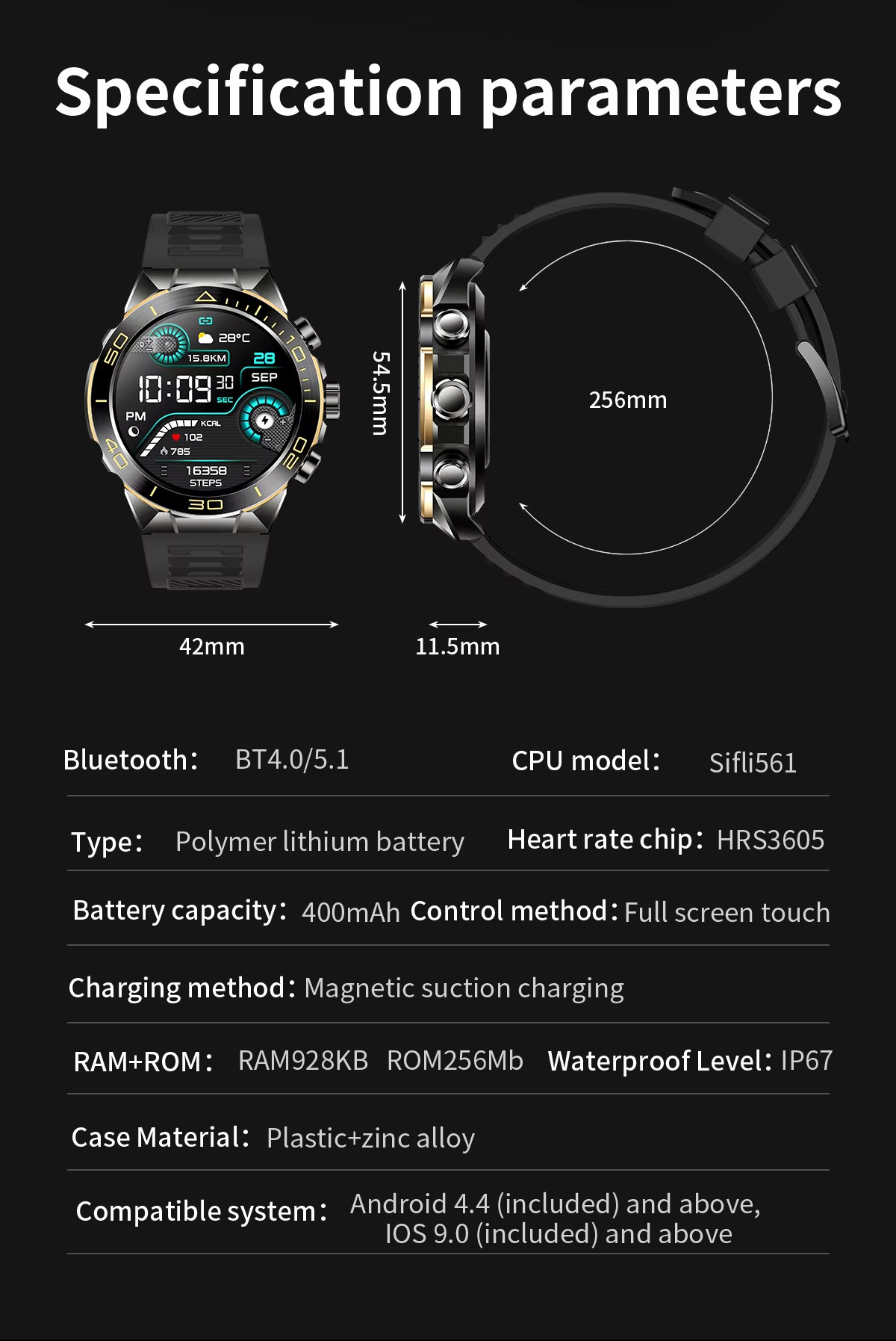 H33 Men Smart Watch BT Call IP67 Waterproof Heart Rate Sports Business Voice Assistant