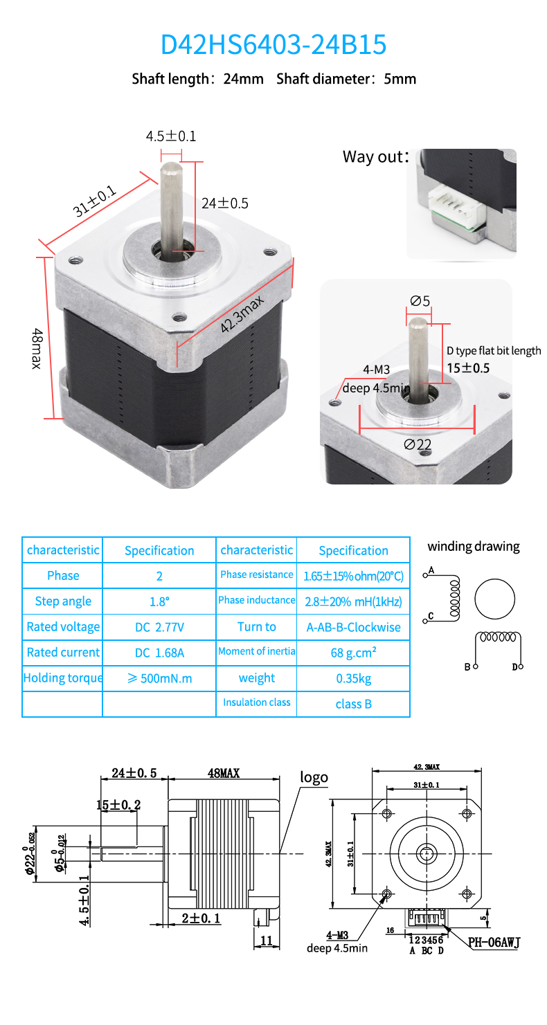 Large Stock Nema 17 42mm Hybrid Stepper Motor 1.68A 38N.cm 4-wire for Large 3D Printer