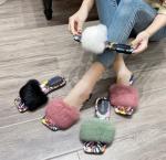 Outdoor Slider Sandals Slides White Custom Soft Raccoon Fur Slipper Wholesale