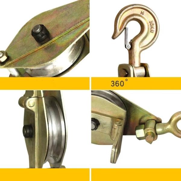 1ton 2ton 5ton Stringing Pulley Block Transmission Line Stringing Tools With Steel Double Pulley Block