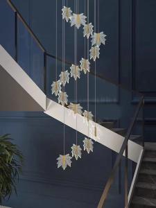 China Modern Led Simple Art Leaf Acrylic Chandelier Gold Home Hotel Staircase Dining Decorate Pendant Light factory