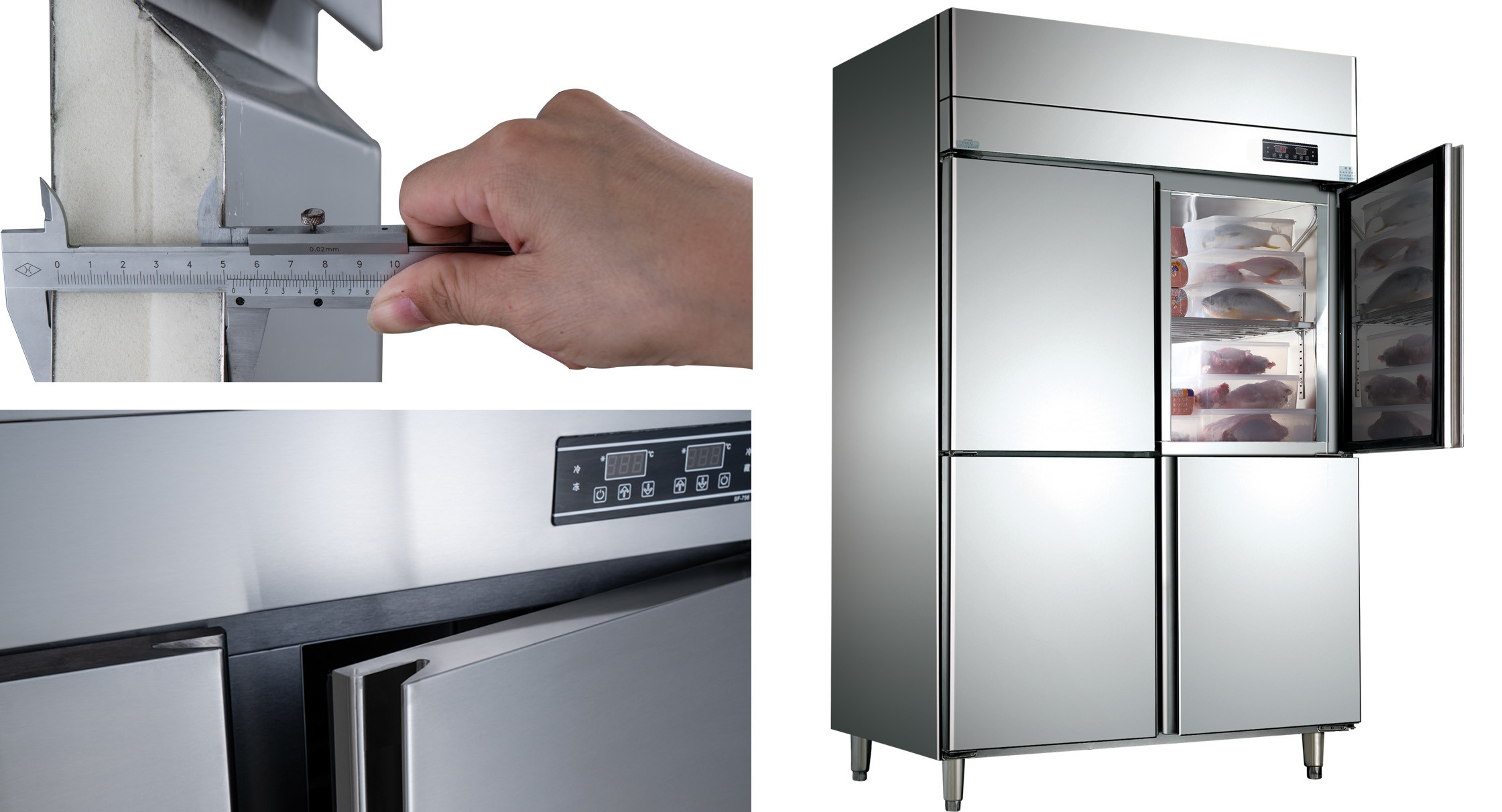 High End 4 Door Commercial Freezer 1500L Direct Cooling Dual Temperature Refrigerator Freezer