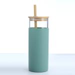 Spill Proof 500ml Colorful Outdoor Travel Glass Water Bottle With Straw Bamboo