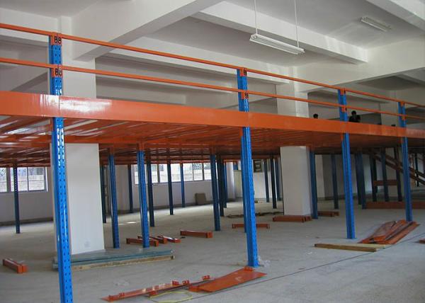 2 Levels Cold Rolling Industrial Steel Storage Racks Platform Orange / Blue