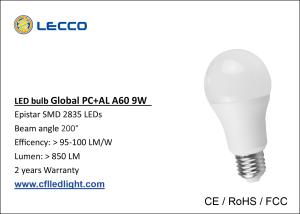 China Pure White 9w Led Bulb Lights E27 , Smd 2835 Led Low Voltage Light Bulbs 3000k / 6000K factory