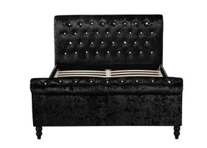 China Luxury Silver Black Fabric Crushed Velvet Sleigh Bed Frame Double King Size factory