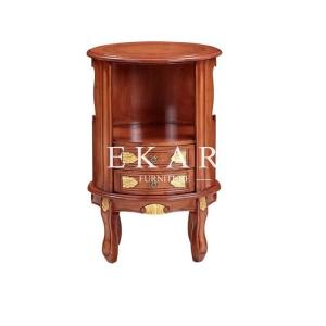 China Small Round Coffee Corner Table Living Room Wood End Table With 2 Drawer LS-A120J factory