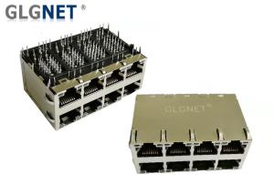 China LED Ethernet Stacked RJ45 Connectors Multiple Port 41.40x59.19x25.27mm With LEDs Option factory