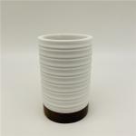 White Color Polyresin Bathroom Set Ribbed Circles Look With Wood Parts