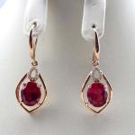 Rose Gold 925 Silver 7mmx9mm Oval Ruby Cubic Zirconia Dangle Drop Earrings