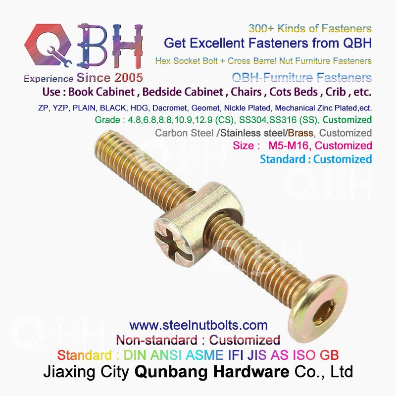 QBH Book Bedside Cabinet Chair Crib Cot Infanette Bed Cross Slotted Point Drive YZP Horizontal Hole Furniture Nut Bolt