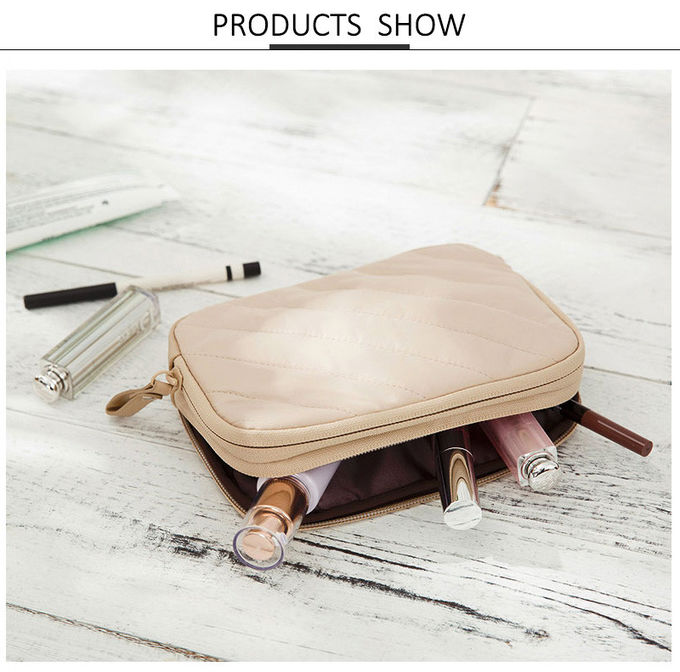 Double Zipper Pink PU Leather Square Travel Makeup Bag