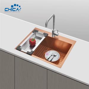 China Copper Single Bowl Handmade House Kitchen Sinks SUS304 Stainless Steel Kitchen Sinks With Faucet factory