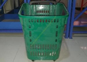 China Castor Rolling Shopping Basket With Wheels , 4 Wheeled Plastic Shopping Baskets factory