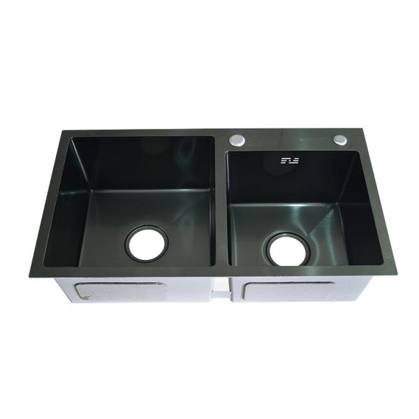 China Modern Standard Black Composite Stainless Steel Sink Two Bowl factory