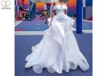 Long Tail White Satin Wedding Gown 2 In 1 Off Shoulder Satin Mermaid Fishtail