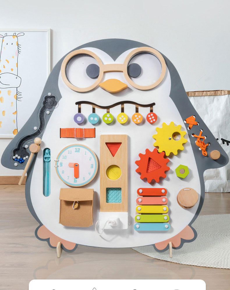 Penguin Busy Board Vertical Double-Sided Painting Puzzle Toy for Kids Learning Function