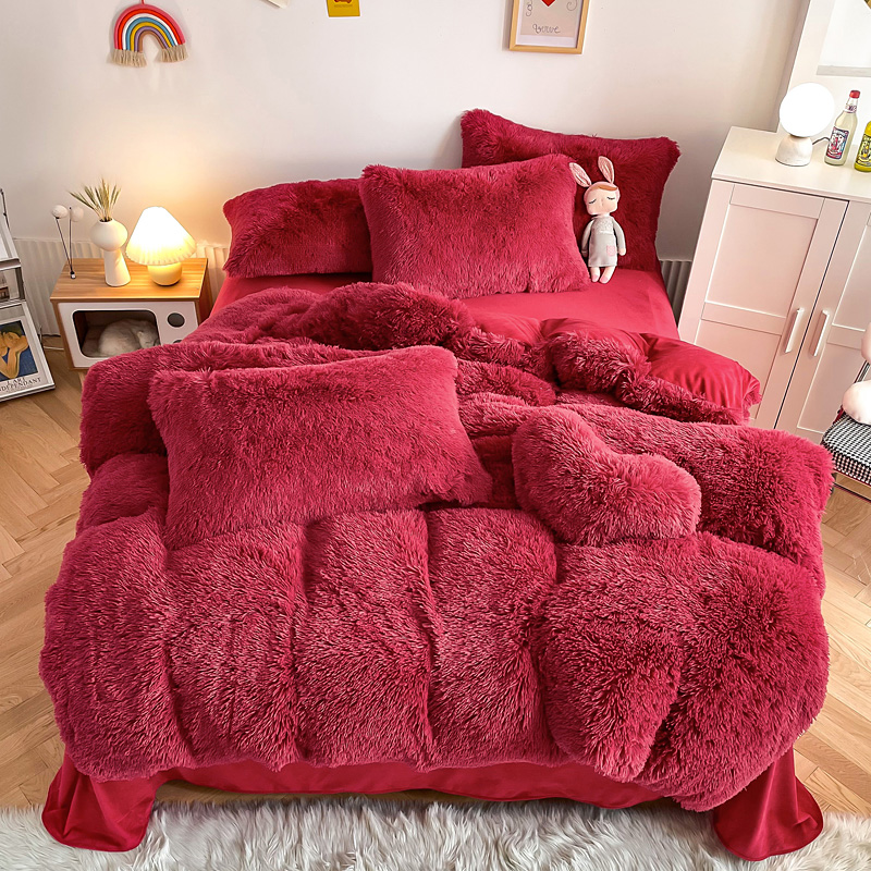 European and American Style Solid Color Thickened Warm Mink Velvet Duvet Bedding Set