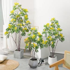 China Artificial cassia flowering tree yellow home deco hotel office potted tree factory